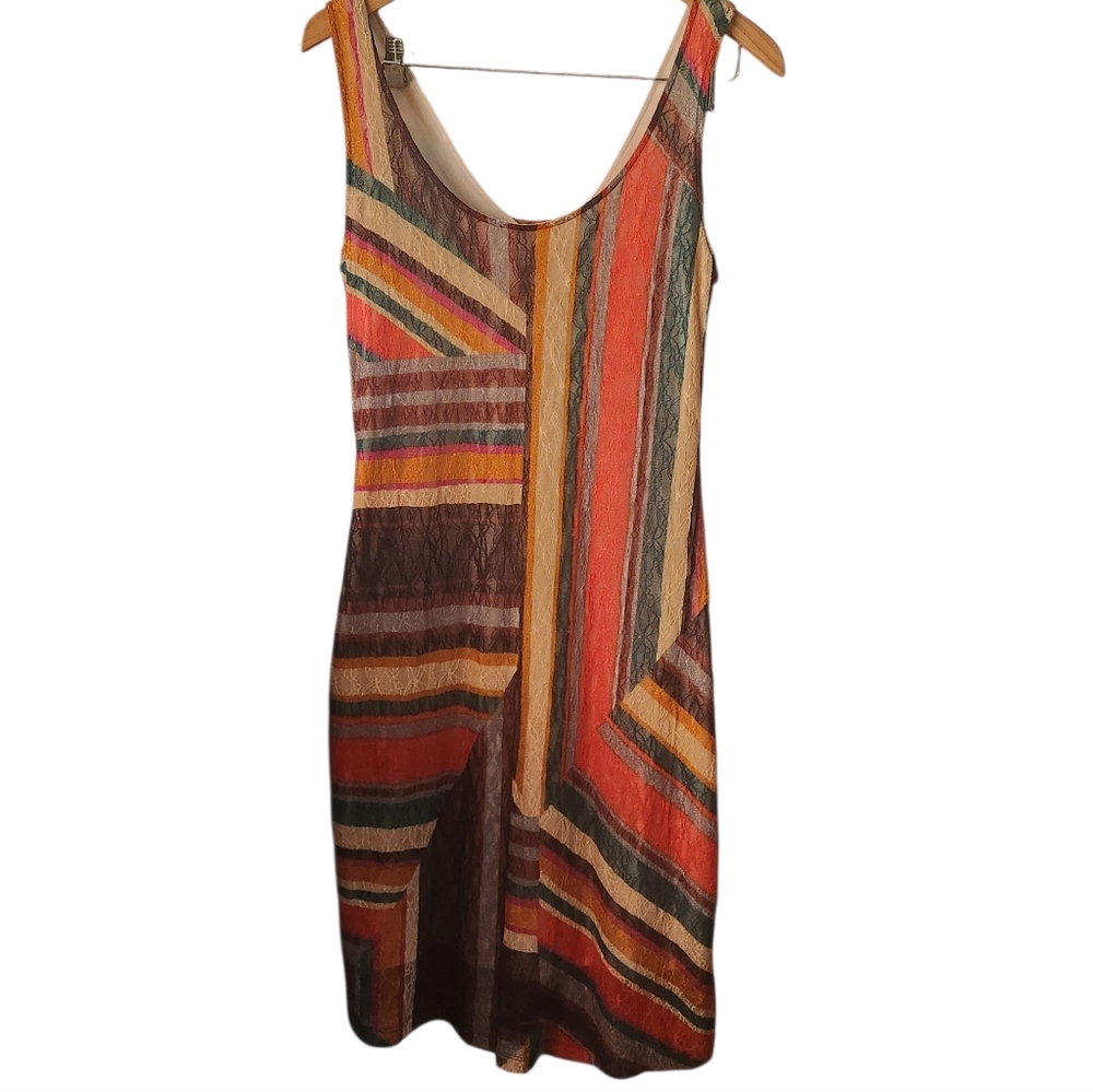 Bar III Colorful Striped Sleeveless Lace Dress